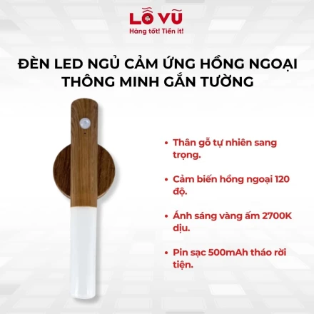 Đèn LED ngủ cảm ứng hồng ngoại thông minh gắn tường