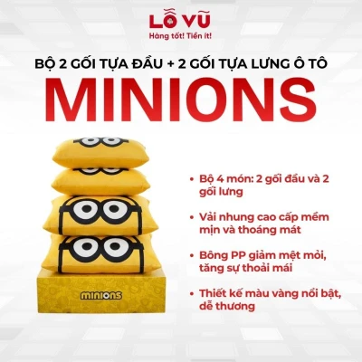 Bộ 2 gối tựa đầu + 2 gối tựa lưng ô tô Minions - Êm ái, đáng yêu & giảm mỏi hiệu quả