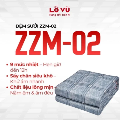 Đệm sưởi ZZM-02 chính hãng - 9 mức nhiệt, phù hợp sưởi từ nhẹ đến ấm sâu