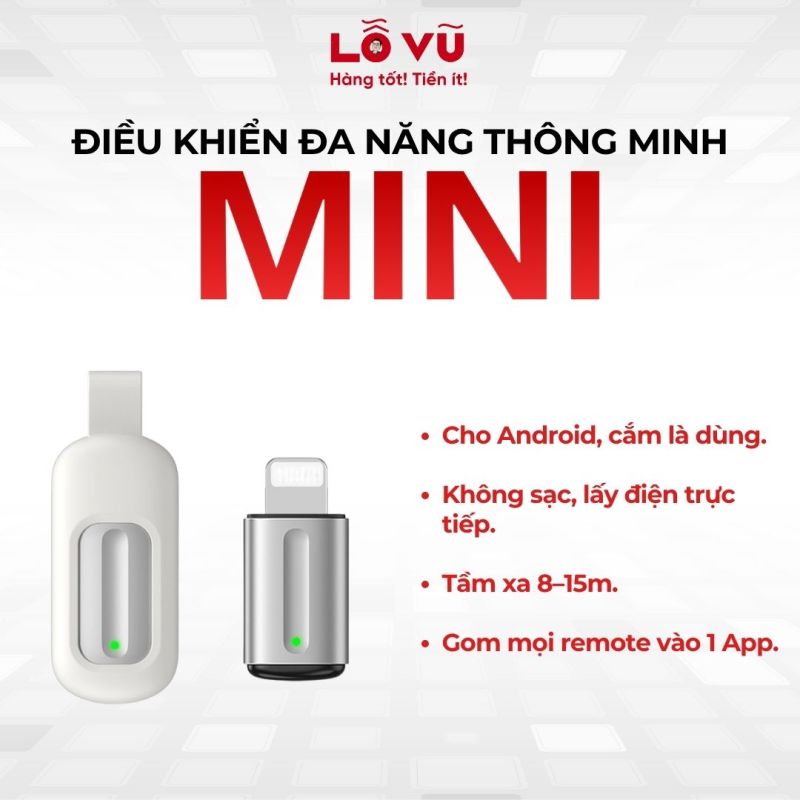 Điều Khiển Đa Năng Thông Minh Mini - Cho android, không cần sạc, lấy điện trực tiếp, mọi remote trong một app