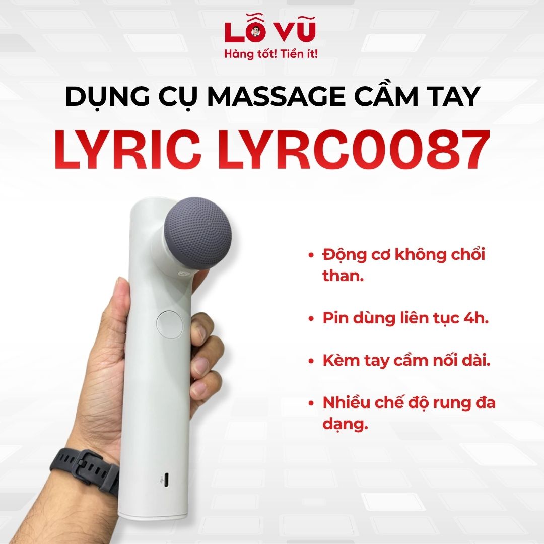 Dụng cụ massage Lyric LYRC0087 - Động cơ không chổi than, pin dùng 4h, kèm tay cầm nối dài, nhiều chế độ rung đa dạng