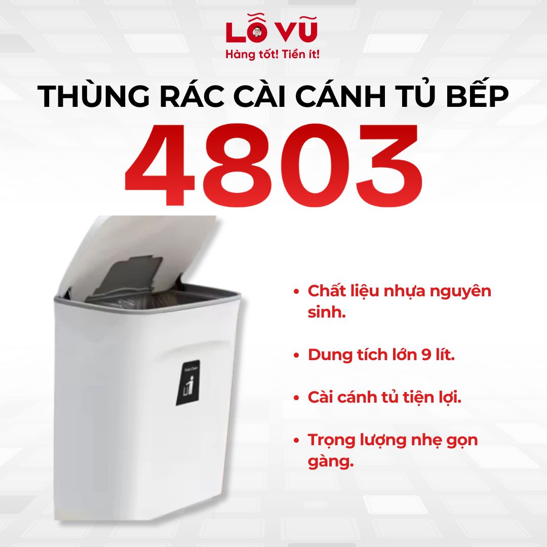 Thùng rác cài cánh tủ bếp 4803 - Dung tích 9L, 100% nhựa nguyên sinh