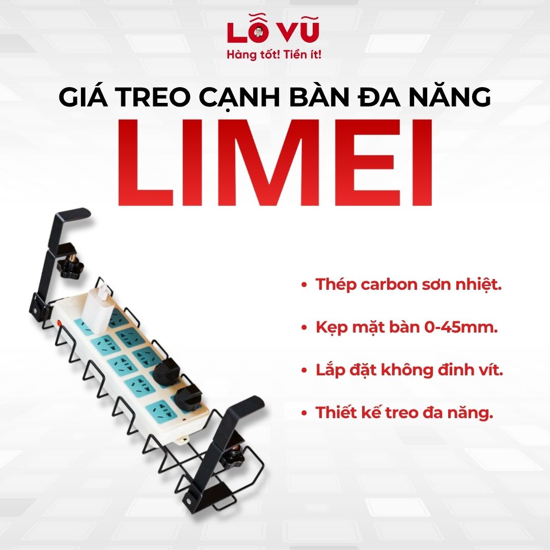 Giá treo cạnh bàn đa năng LIMEI - Thép carbon sơn nhiệt, lắp không cần đinh vít, treo đa năng