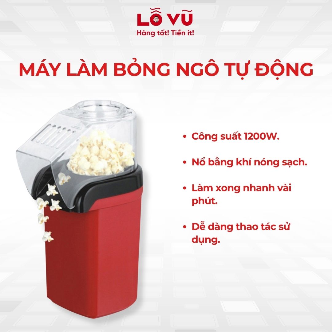 Máy làm bỏng ngô tự động - Công suất 1200W, nổ bằng khí nóng, dễ dàng sử dụng