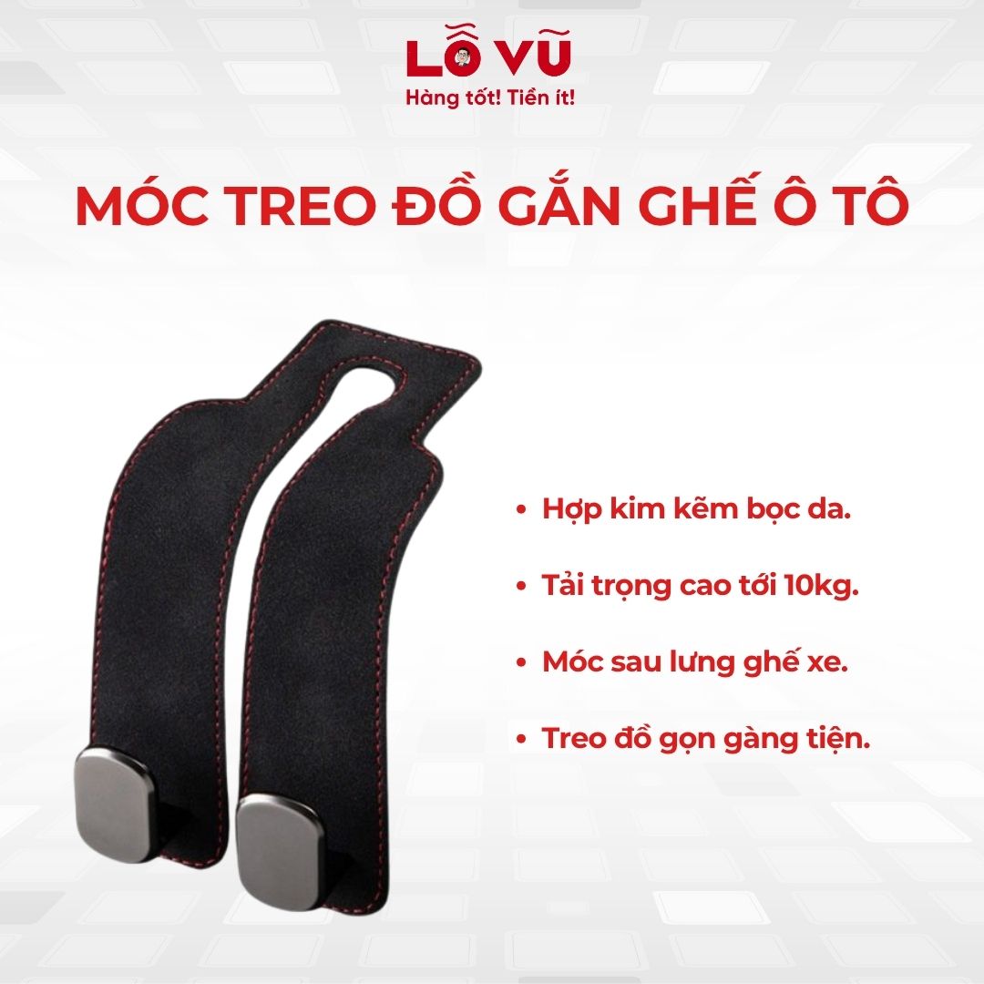 Móc Treo Đồ Gắn Ghế Ô Tô - Hợp kim kẽm bọc da, tải trọng tới 10kg, móc sau lưng ghế xe