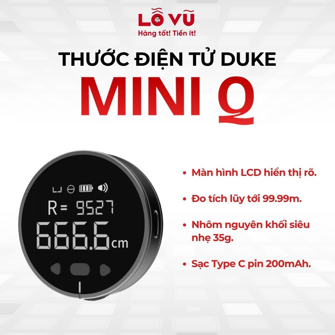 Thước điện tử DUKE Mini Q - Màn hình LCD hiển thị, sạc type c, pin 200mAh