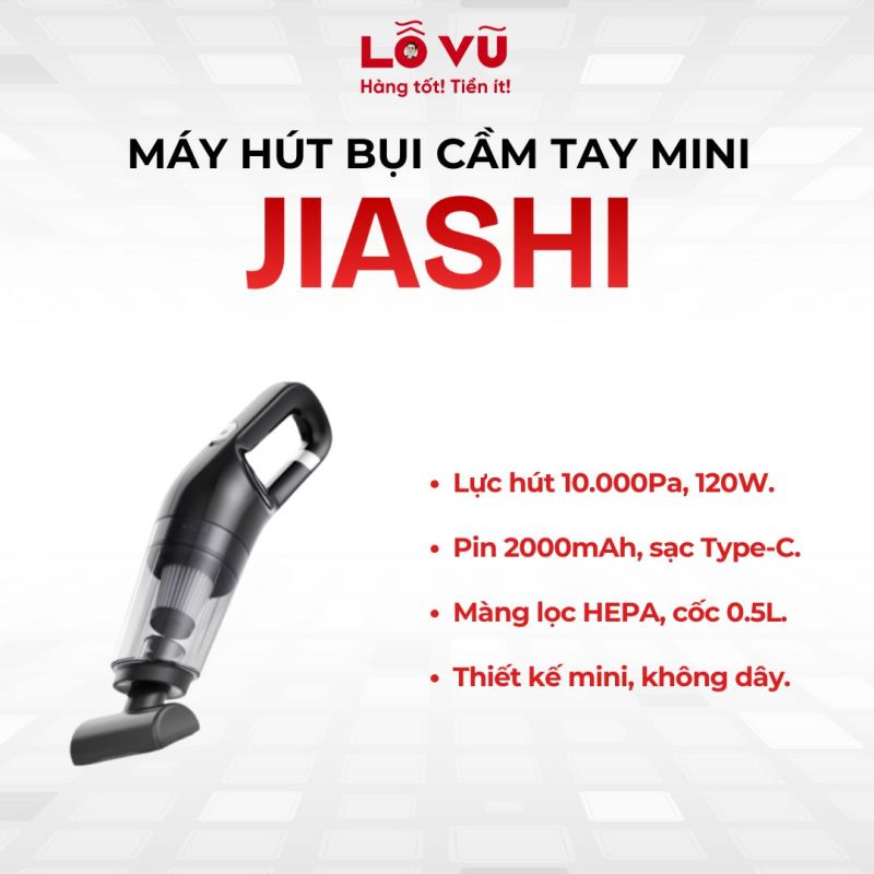 Máy hút bụi cầm tay mini không dây JIASHI - Đen - Máy hút bụi không dây, máy hút bụi ô tô, lực hút 10.000Pa, nhiều đầu thay thế