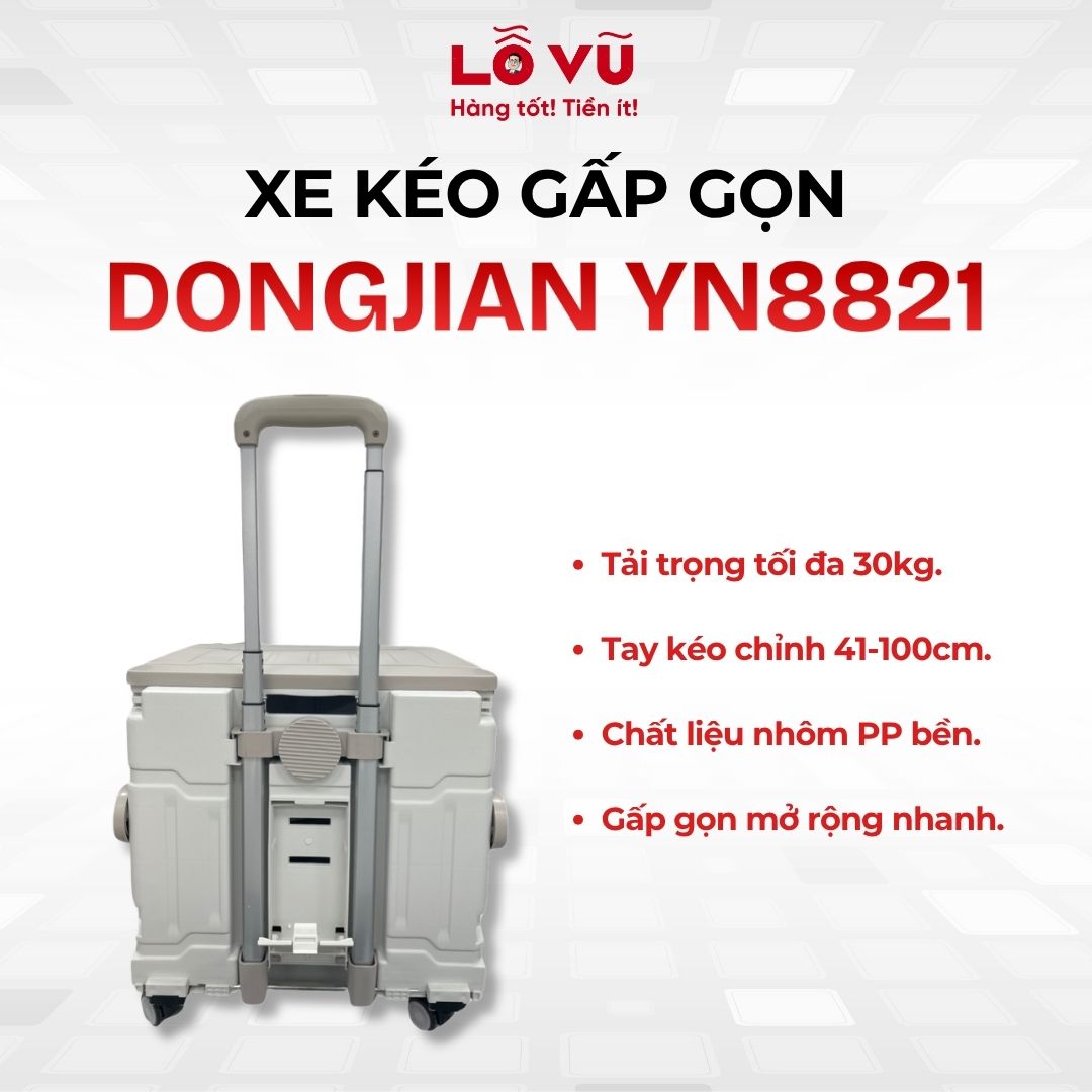 Xe kéo DONGJIAN YN8821 - Chất liệu nhôm PP bền, tay kéo chỉnh lên tới 100cm, tải trọng tới 30kg