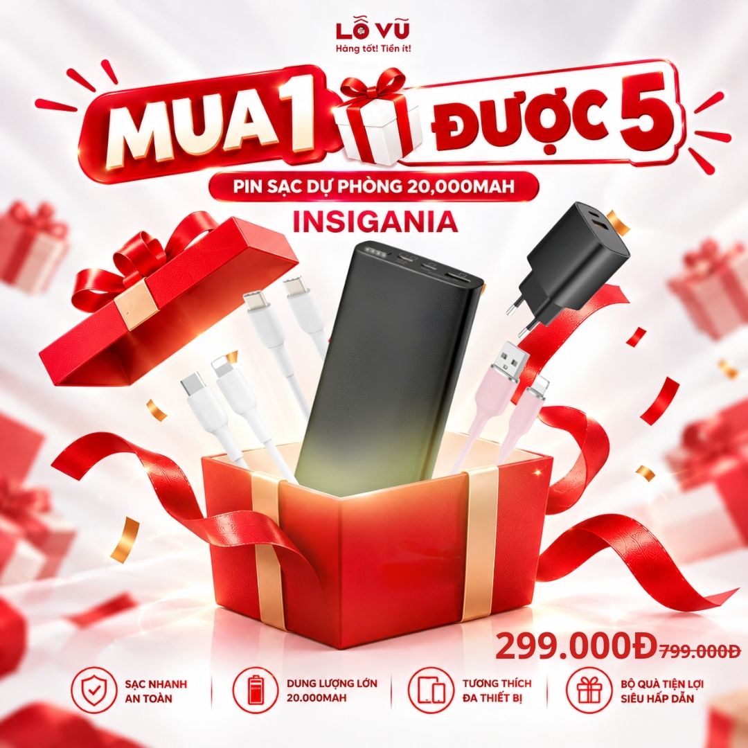 [Mua 1 được 5] Pin dự phòng INSIGANIA 20,000mAh - Tặng 1 củ sạc Acenew và 3 cáp sạc nhanh