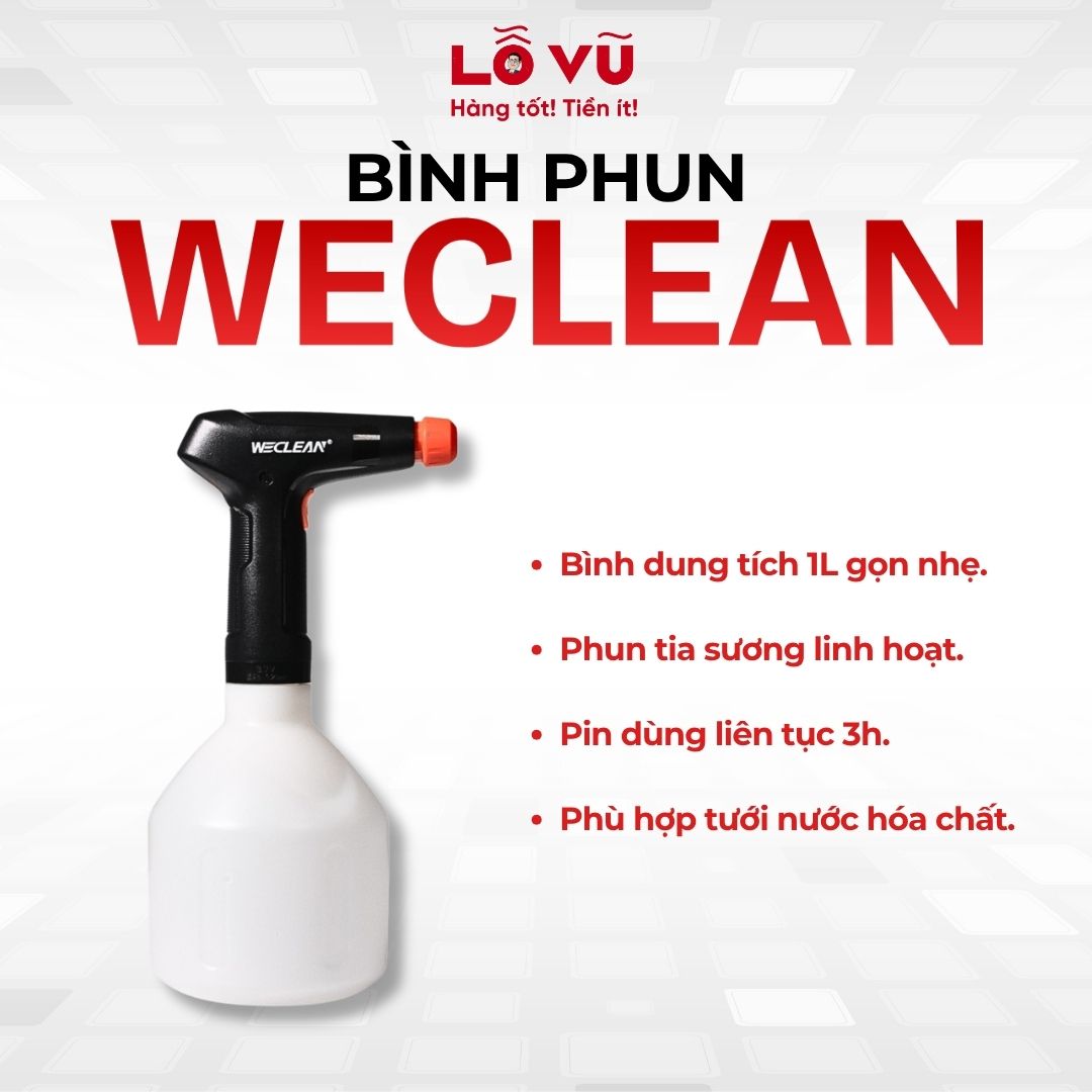 Bình phun WECLEAN - Dung tích 1L, phun tia sương linh hoạt, pin dùng 3h