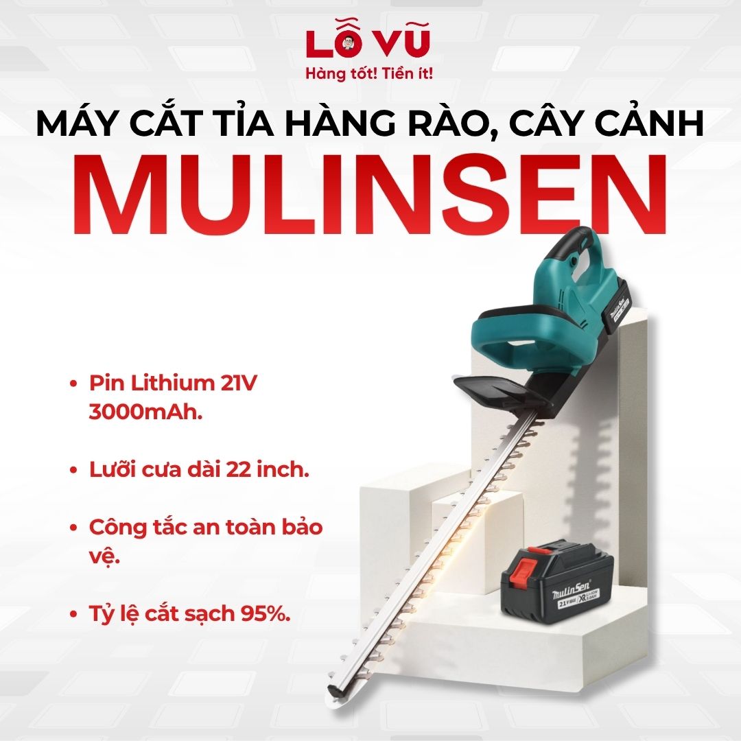 Máy Cắt Tỉa Hàng Rào, Cây Cảnh MULINSEN - Pin Lithium 21V 3000mAh, lưới cưa dài 22inch, công tắc bảo vệ an toàn
