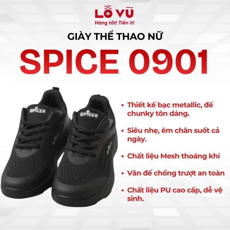 Giày SPICE Nữ SPI-0901 - Giày thể thao nữ siêu êm, Vải Mesh thoáng khí, Đế cao su bám đường