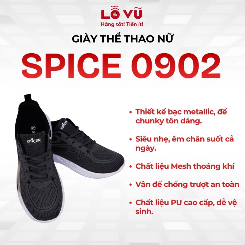 Giày SPICE Nữ SPI-0902 - Giày thể thao nữ ôm chân, siêu nhẹ, thoáng khí, đi bộ và dạo phố mang lầ mê, đi làm hoặc đi chơi