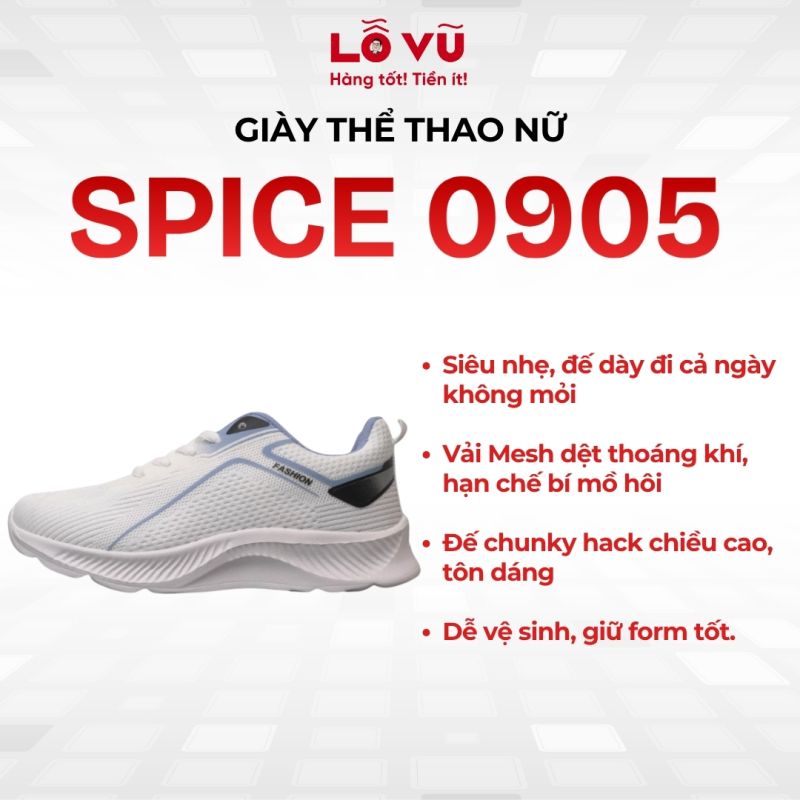 Giày SPICE Nữ SPI-0905 - Giày thể thao nữ ôm chân, siêu nhẹ, Vải Mesh thoáng khí hạn chế bí mồ hôi