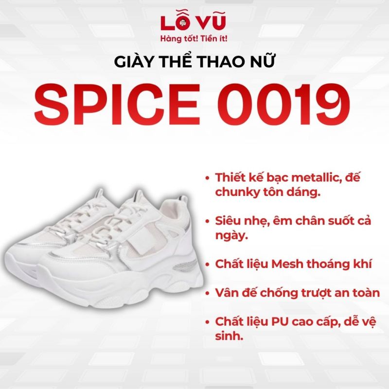 Giày SPICE Nữ SPI-0019 - Giày thể thao nữ ôm chân, thoáng khí, Đế tăng chiều cao, Vân đế chống trượt