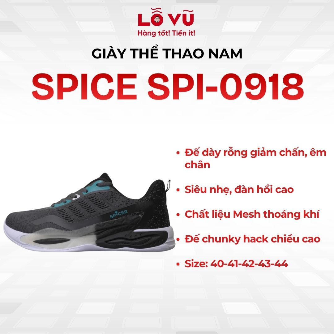 Giày Spicer Nam SPI-0918 - Chất liệu Mesh thoáng khí, đế chunky hack chiều cao, đế giày rỗng giảm chấn êm chân
