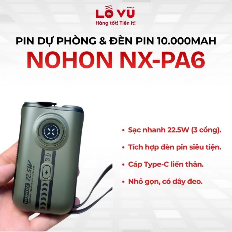 Pin dự phòng & đèn pin NOHON NX-PA6 10.000mAh