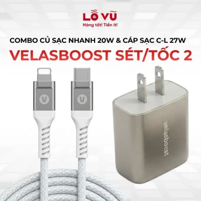 Combo Củ sạc nhanh 20W velasboost Tốc 2 + Cáp sạc nhanh C to L 27W velasboost - Sét L